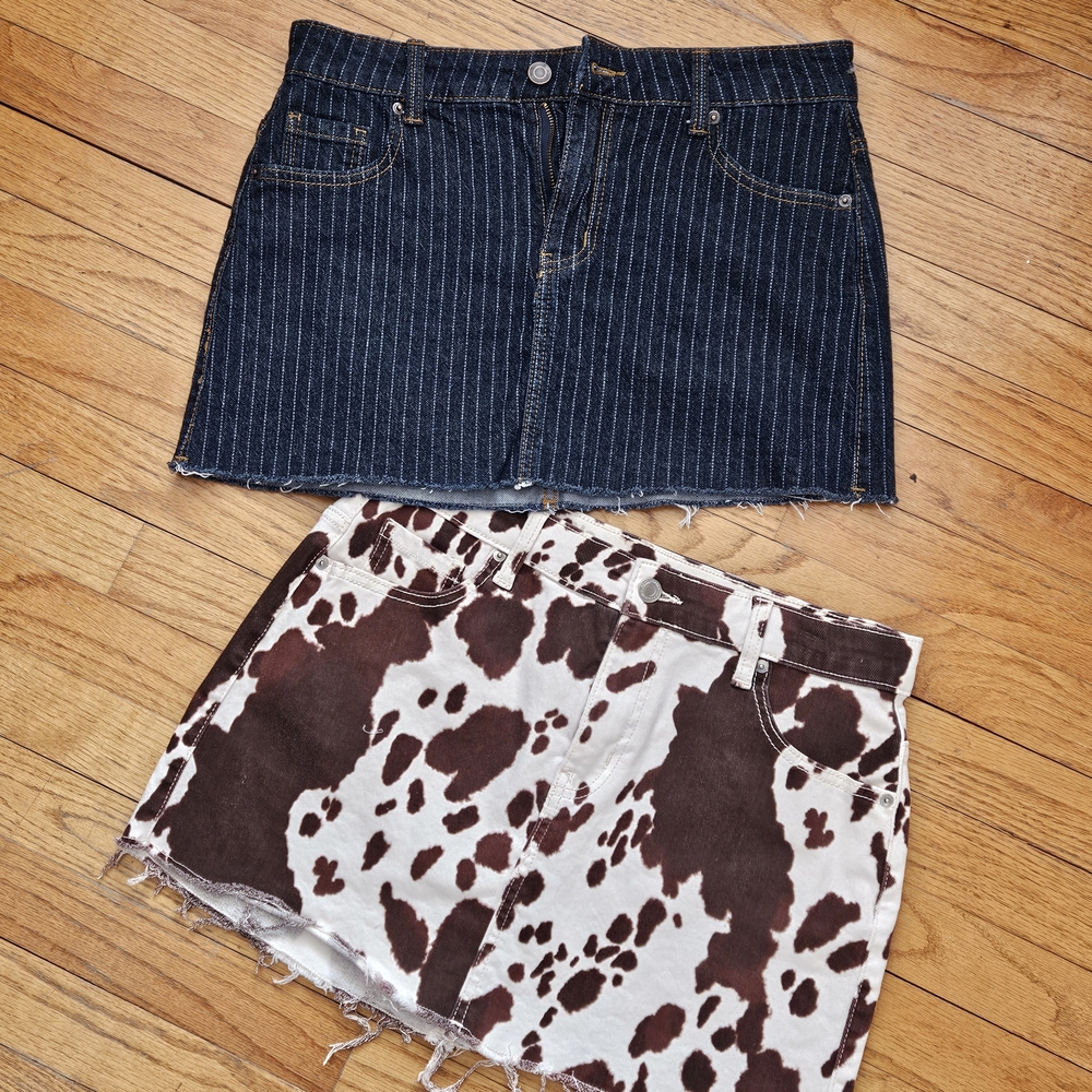 No Boundaries Denim Pinstripe & Cow Print Mini Skirts-2 SKIRTS Size S